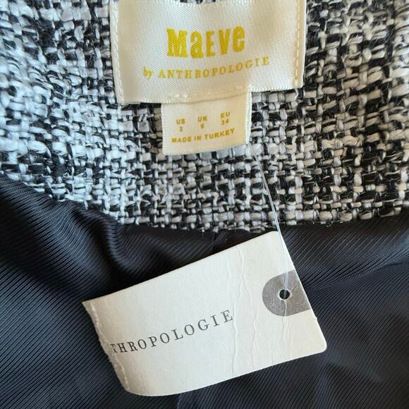 NWT MAEVE By Anthropologie Tweed Jacket Women's Size 2 Black & White - Picture 9 of 12